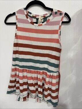 Matilda Jane Pink, Rust & Teal Striped Sleeveless Peplum Top